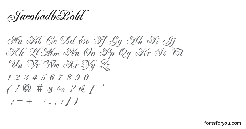 Czcionka JacobadbBold – alfabet, cyfry, specjalne znaki