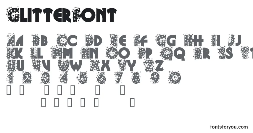 Czcionka GlitterFont – alfabet, cyfry, specjalne znaki