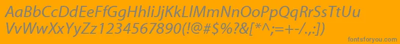 Weitere Informationen zur MyriadwebproItalic-Schriftart MyriadwebproItalic-Schriftart – Graue Schriften auf orangefarbenem Hintergrund