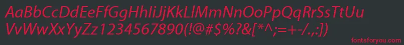 フォントMyriadwebproItalic – 黒い背景に赤い文字