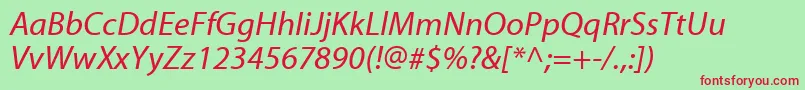 MyriadwebproItalic-fontti – punaiset fontit vihreällä taustalla