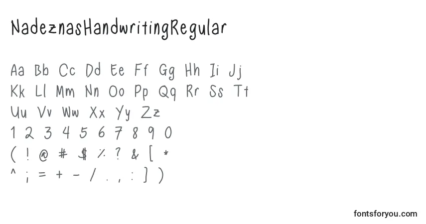 A fonte NadeznasHandwritingRegular – alfabeto, números, caracteres especiais