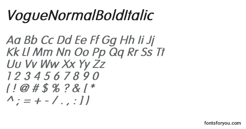 Czcionka VogueNormalBoldItalic – alfabet, cyfry, specjalne znaki