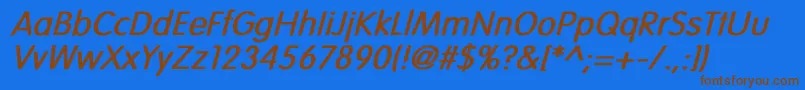 VogueNormalBoldItalic-Schriftart – Braune Schriften auf blauem Hintergrund