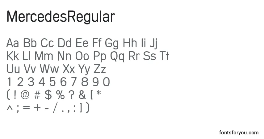 Czcionka MercedesRegular – alfabet, cyfry, specjalne znaki