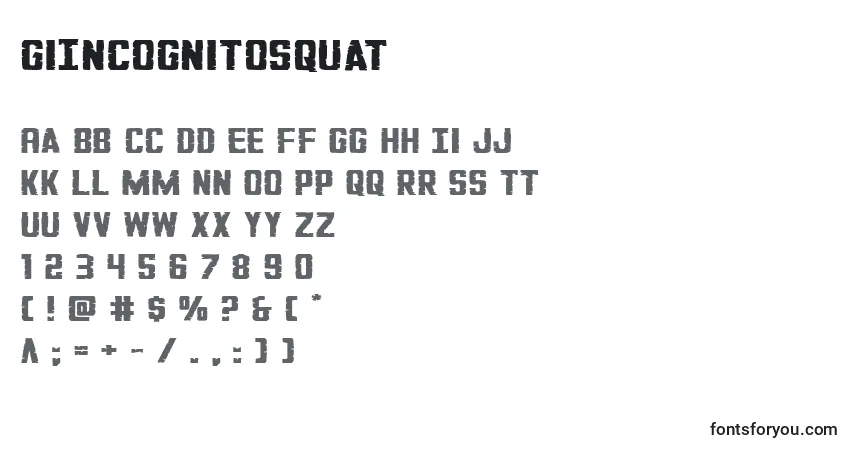 GiIncognitosquat font – alphabet, numbers, special characters