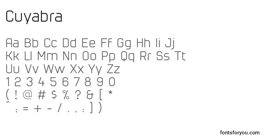 Czcionka Cuyabra – alfabet, cyfry, specjalne znaki