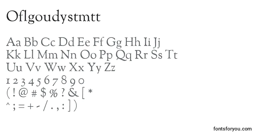 A fonte Oflgoudystmtt – alfabeto, números, caracteres especiais