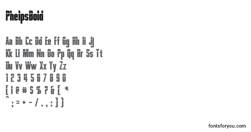 A fonte PhelpsBold – alfabeto, números, caracteres especiais