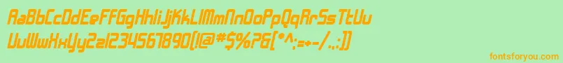 SfChromeFendersBoldOblique-Schriftart – Orangefarbene Schriften auf grünem Hintergrund