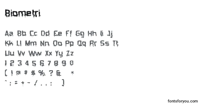 Schriftart Biometri – Alphabet, Zahlen, spezielle Symbole