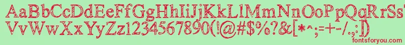 Kgnoregretssketch-Schriftart – Rote Schriften auf grünem Hintergrund