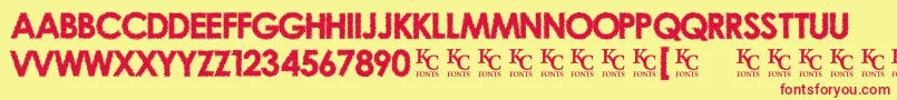 OvercastSkiesDemo-fontti – punaiset fontit keltaisella taustalla