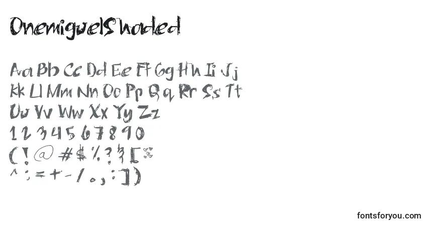 Czcionka OnemiguelShaded – alfabet, cyfry, specjalne znaki