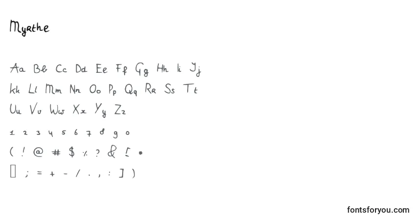 A fonte Myrthe – alfabeto, números, caracteres especiais