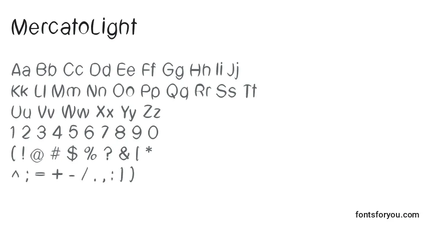 Czcionka MercatoLight – alfabet, cyfry, specjalne znaki