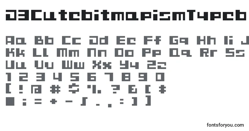 A fonte D3CutebitmapismTypeb – alfabeto, números, caracteres especiais
