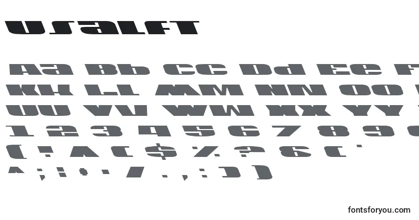 Czcionka Usalft – alfabet, cyfry, specjalne znaki