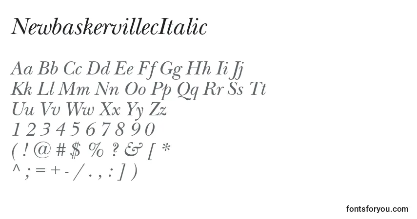 Шрифт NewbaskervillecItalic – алфавит, цифры, специальные символы