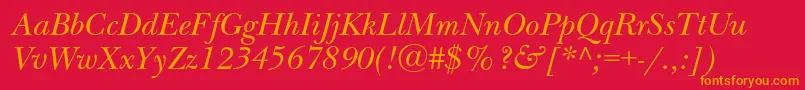 NewbaskervillecItalic-fontti – oranssit fontit punaisella taustalla