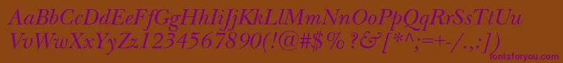 NewbaskervillecItalic Font – Purple Fonts on Brown Background