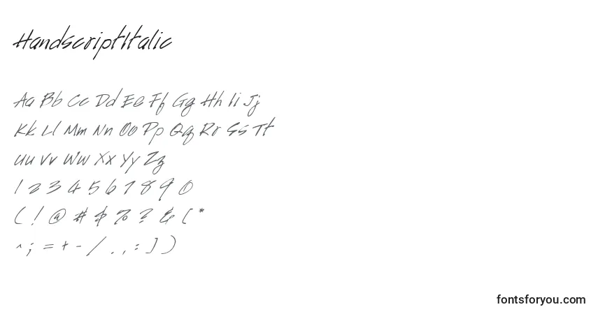 Schriftart HandscriptItalic – Alphabet, Zahlen, spezielle Symbole