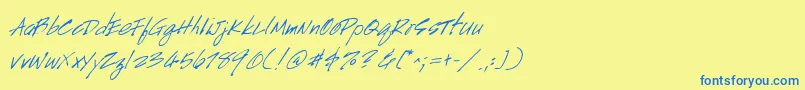 HandscriptItalic-Schriftart – Blaue Schriften auf gelbem Hintergrund