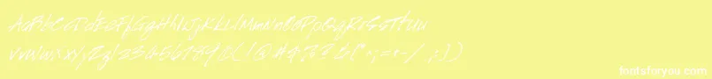 HandscriptItalic-Schriftart – Weiße Schriften auf gelbem Hintergrund