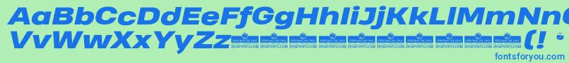 Шрифт HeadingProWideHeavyItalicTrial – синие шрифты на зелёном фоне