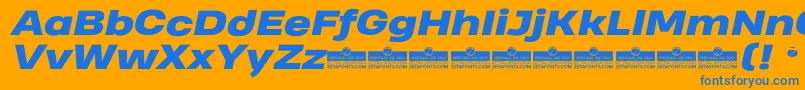 HeadingProWideHeavyItalicTrial-Schriftart – Blaue Schriften auf orangefarbenem Hintergrund