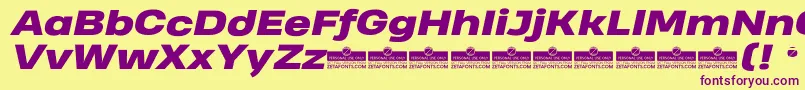 HeadingProWideHeavyItalicTrial-Schriftart – Violette Schriften auf gelbem Hintergrund