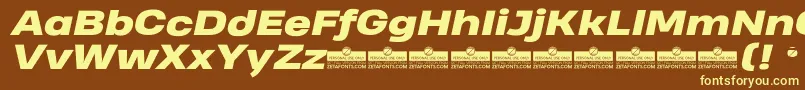 Шрифт HeadingProWideHeavyItalicTrial – жёлтые шрифты на коричневом фоне