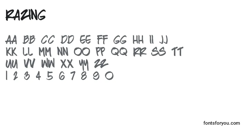 Шрифт Razing – алфавит, цифры, специальные символы