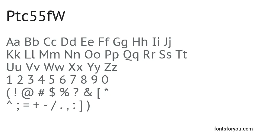 Czcionka Ptc55fW – alfabet, cyfry, specjalne znaki