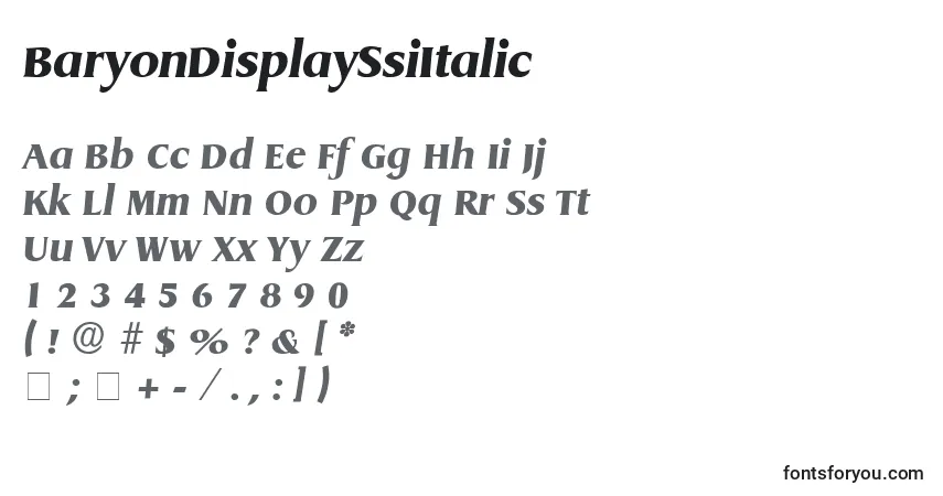 A fonte BaryonDisplaySsiItalic – alfabeto, números, caracteres especiais