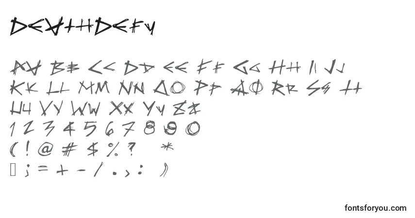Schriftart DeathDefy – Alphabet, Zahlen, spezielle Symbole