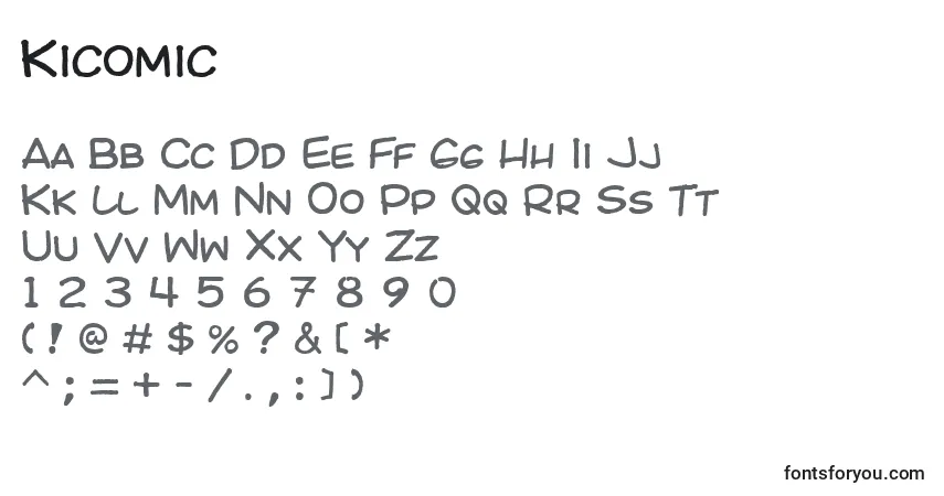 A fonte Kicomic – alfabeto, números, caracteres especiais