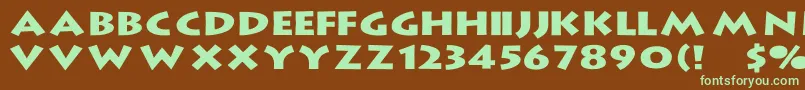 フォントLithographWd – 緑色の文字が茶色の背景にあります。