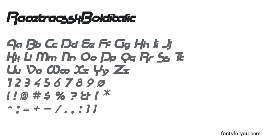 A fonte RacetracsskBolditalic – alfabeto, números, caracteres especiais