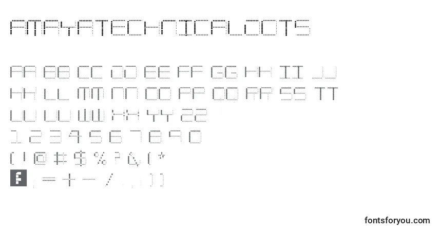 Czcionka AmayaTechnicalDots – alfabet, cyfry, specjalne znaki
