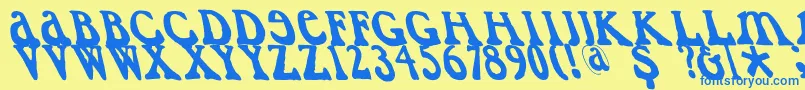 フォントCaslondadaesqueleft – 青い文字が黄色の背景にあります。