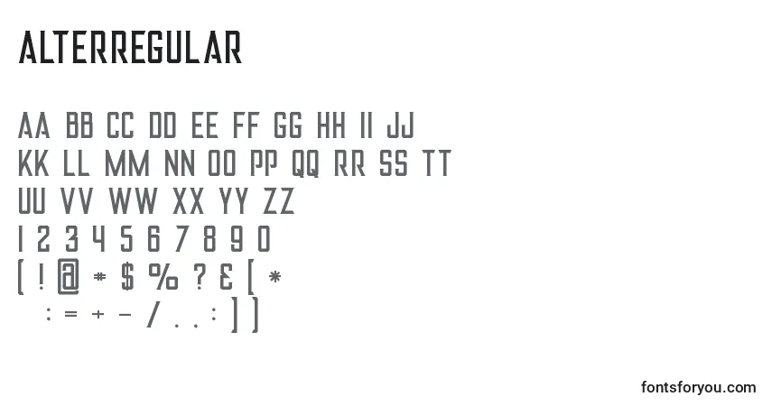Шрифт Alterregular – алфавит, цифры, специальные символы