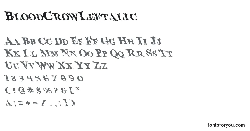 BloodCrowLeftalicフォント–アルファベット、数字、特殊文字