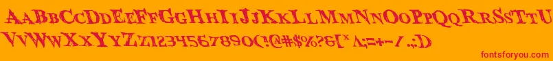 BloodCrowLeftalic-Schriftart – Rote Schriften auf orangefarbenem Hintergrund