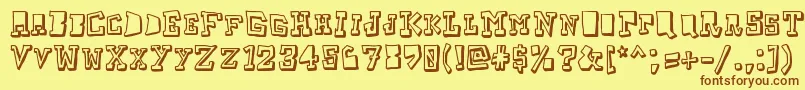 フォントTaketwo – 茶色の文字が黄色の背景にあります。
