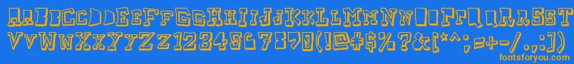 フォントTaketwo – オレンジ色の文字が青い背景にあります。
