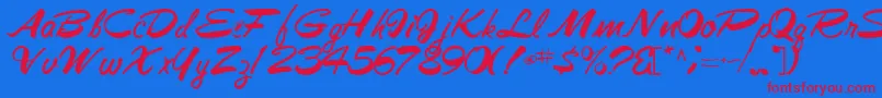 Jesabellfont72Bold-Schriftart – Rote Schriften auf blauem Hintergrund