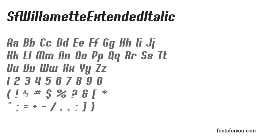 SfWillametteExtendedItalic-fontti – aakkoset, numerot, erikoismerkit