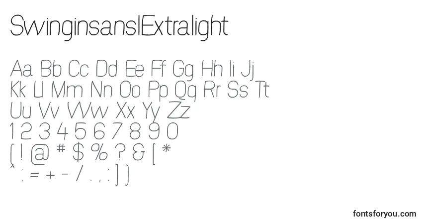 SwinginsanslExtralight Font – alphabet, numbers, special characters