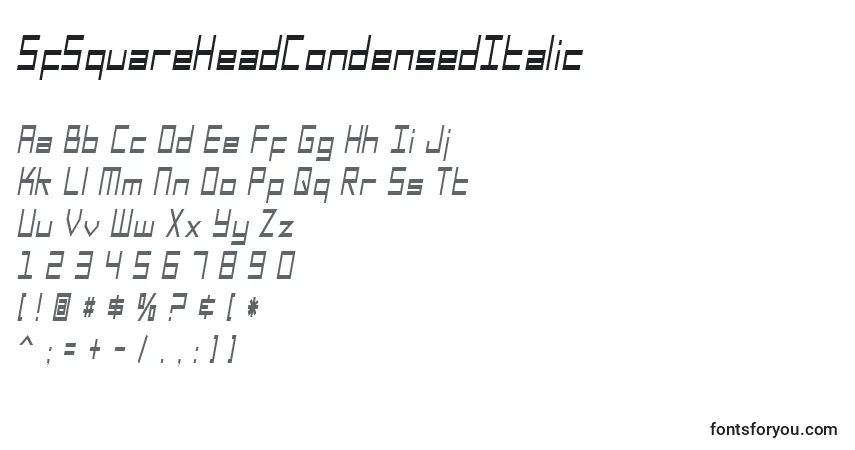 Schriftart SfSquareHeadCondensedItalic – Alphabet, Zahlen, spezielle Symbole